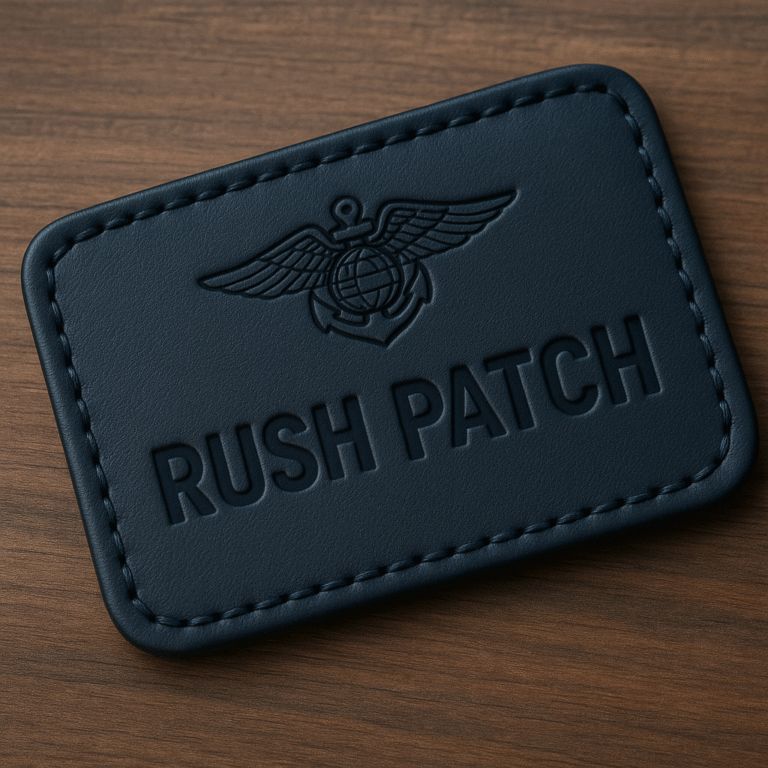 navy leather name tag Rush Patch 1 768x768